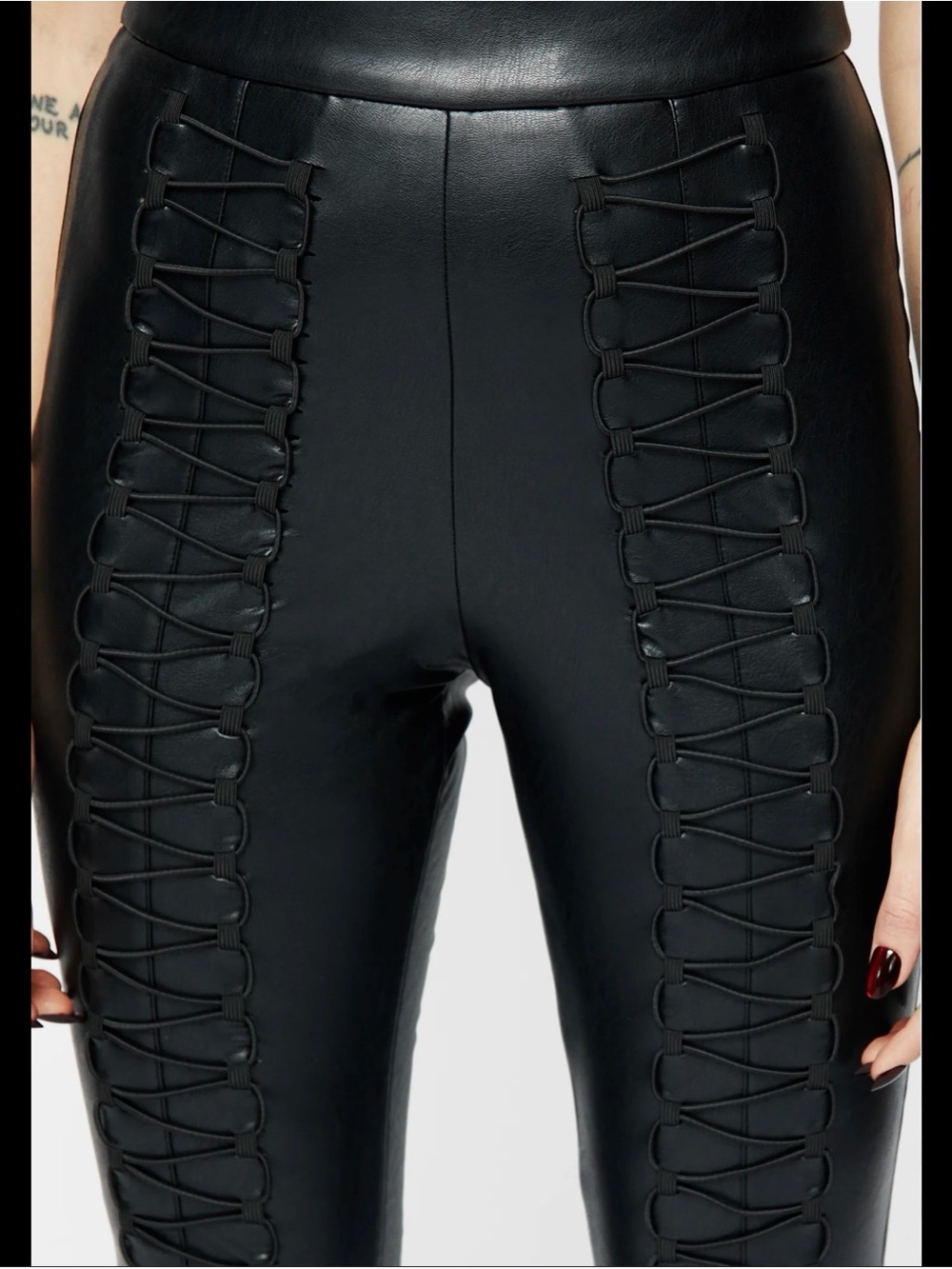 Disturbia Black Faux Leather Lace-Up Leggings